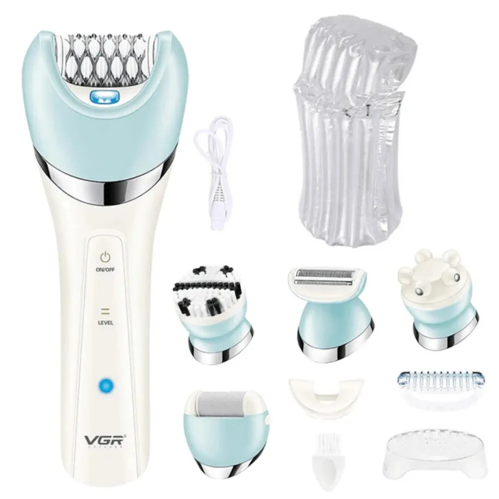 Epilator 5 in 1 Electri Women Epilator Female Shaver Leg Body Hair Remover Lady Bikini Trimmer Facial Cleaning Massage V-703