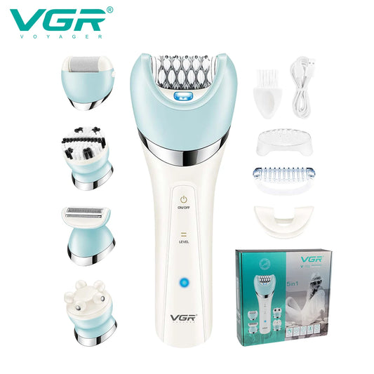 Epilator 5 in 1 Electri Women Epilator Female Shaver Leg Body Hair Remover Lady Bikini Trimmer Facial Cleaning Massage V-703