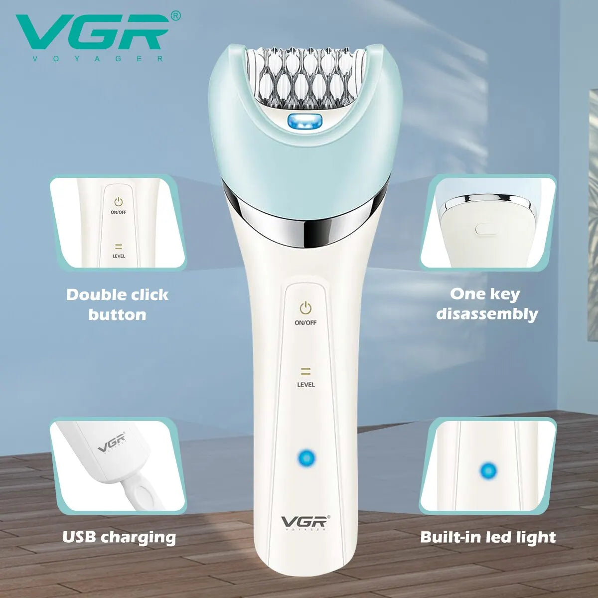Epilator 5 in 1 Electri Women Epilator Female Shaver Leg Body Hair Remover Lady Bikini Trimmer Facial Cleaning Massage V-703
