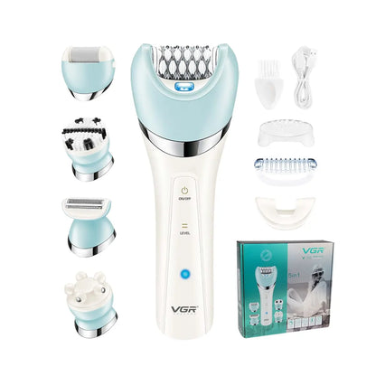 Epilator 5 in 1 Electri Women Epilator Female Shaver Leg Body Hair Remover Lady Bikini Trimmer Facial Cleaning Massage V-703